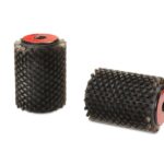 Two cylindrical abrasive sanding drums with red ends shown on a white background (one upright, one lying down).