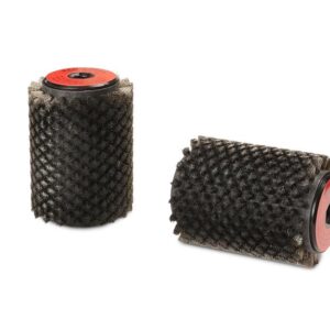 Two cylindrical abrasive sanding drums with red ends shown on a white background (one upright, one lying down).