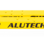 Yellow aluminum roller dolly with four black casters, branded SWENOR ALUTECH, used to move heavy loads