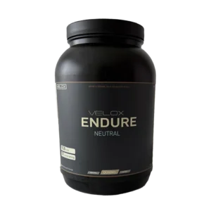 Velox Endure Neutral sports drink powder container (black jar) with cap closed