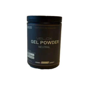 Velox Gel Powder Neutral container on a dark background with the label visible